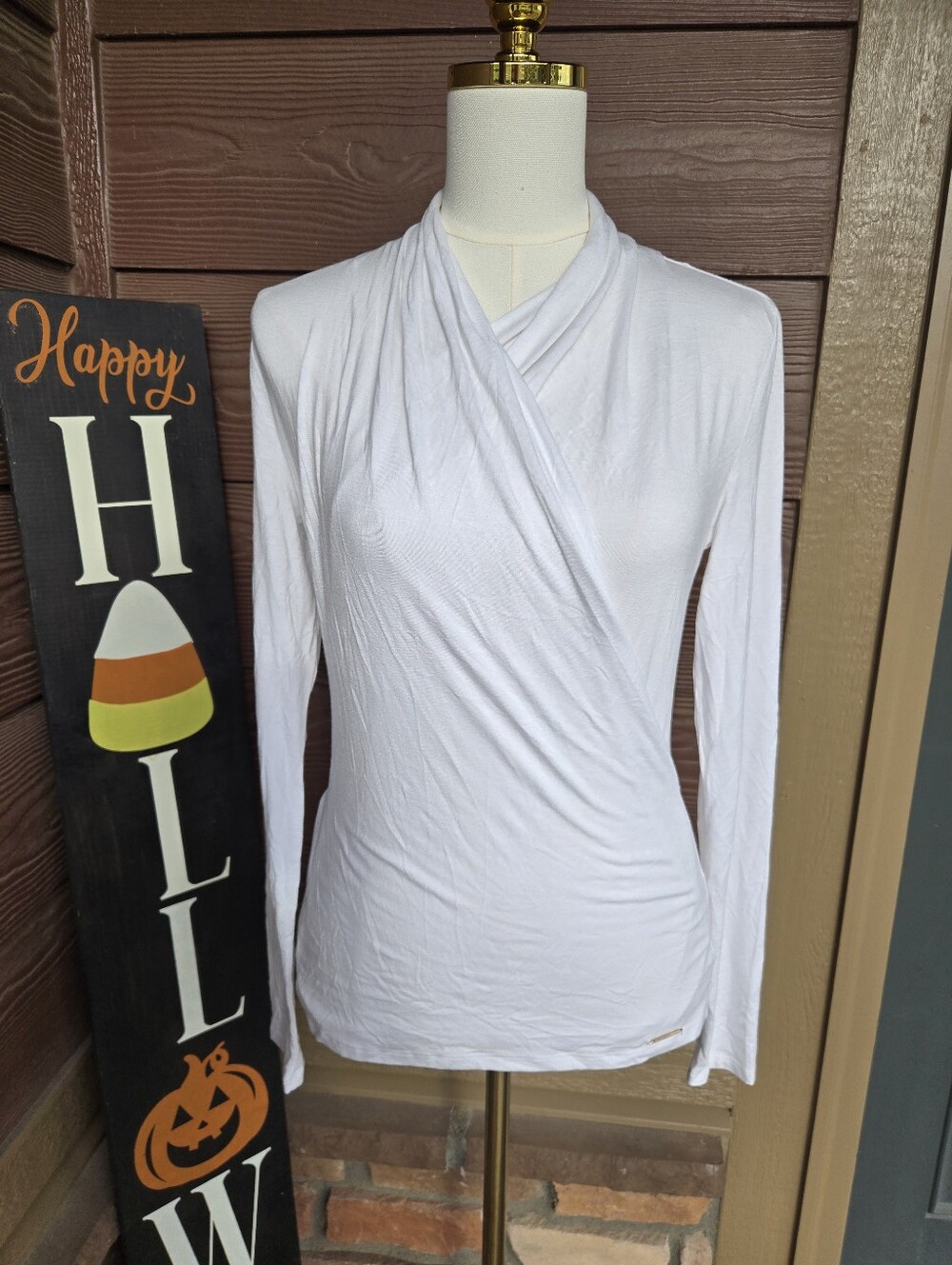 Elie Tahari White Draped Wrap‑Style Long Sleeve Top Women’s Size XS